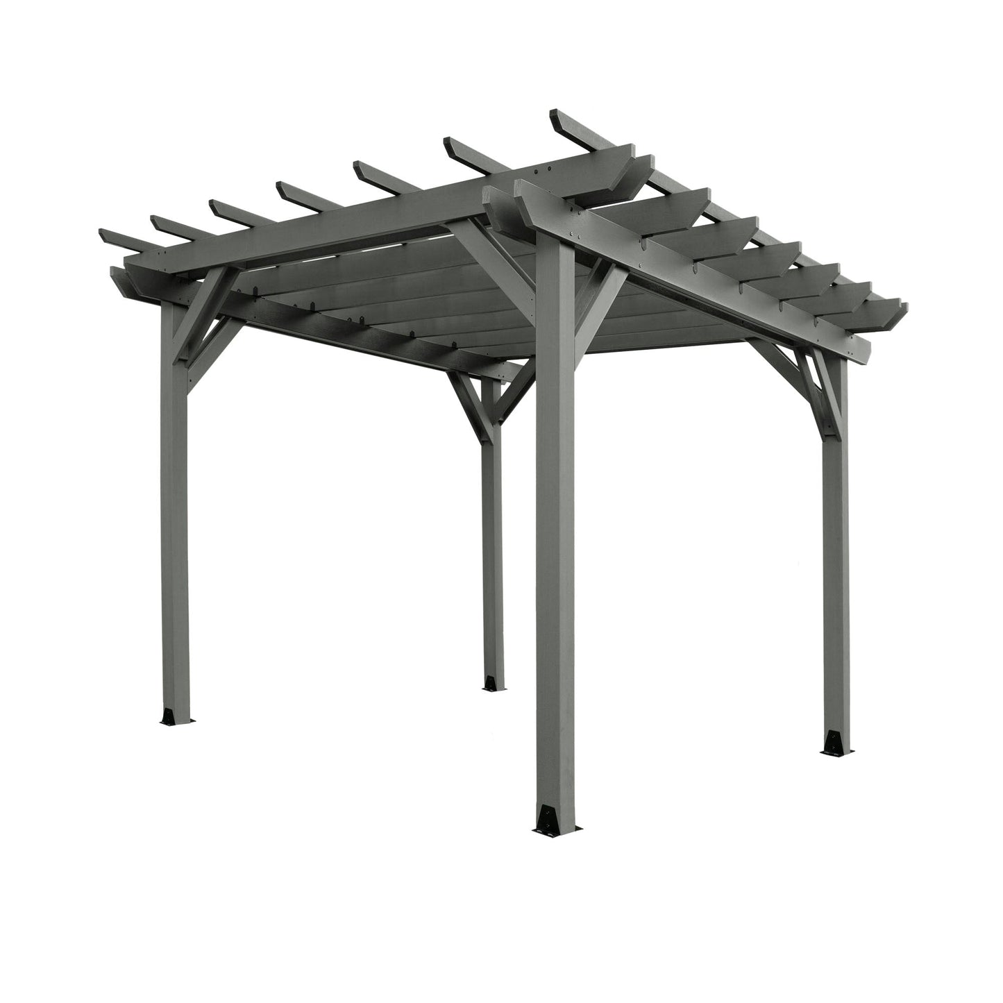 Quality built, 100% USA made pergola sitting on patio with outdoor landscaping. Sequoia Professional outdoor furniture proudly sold by Ember & Oasis! Featuring a 12-year residential limited warranty.
