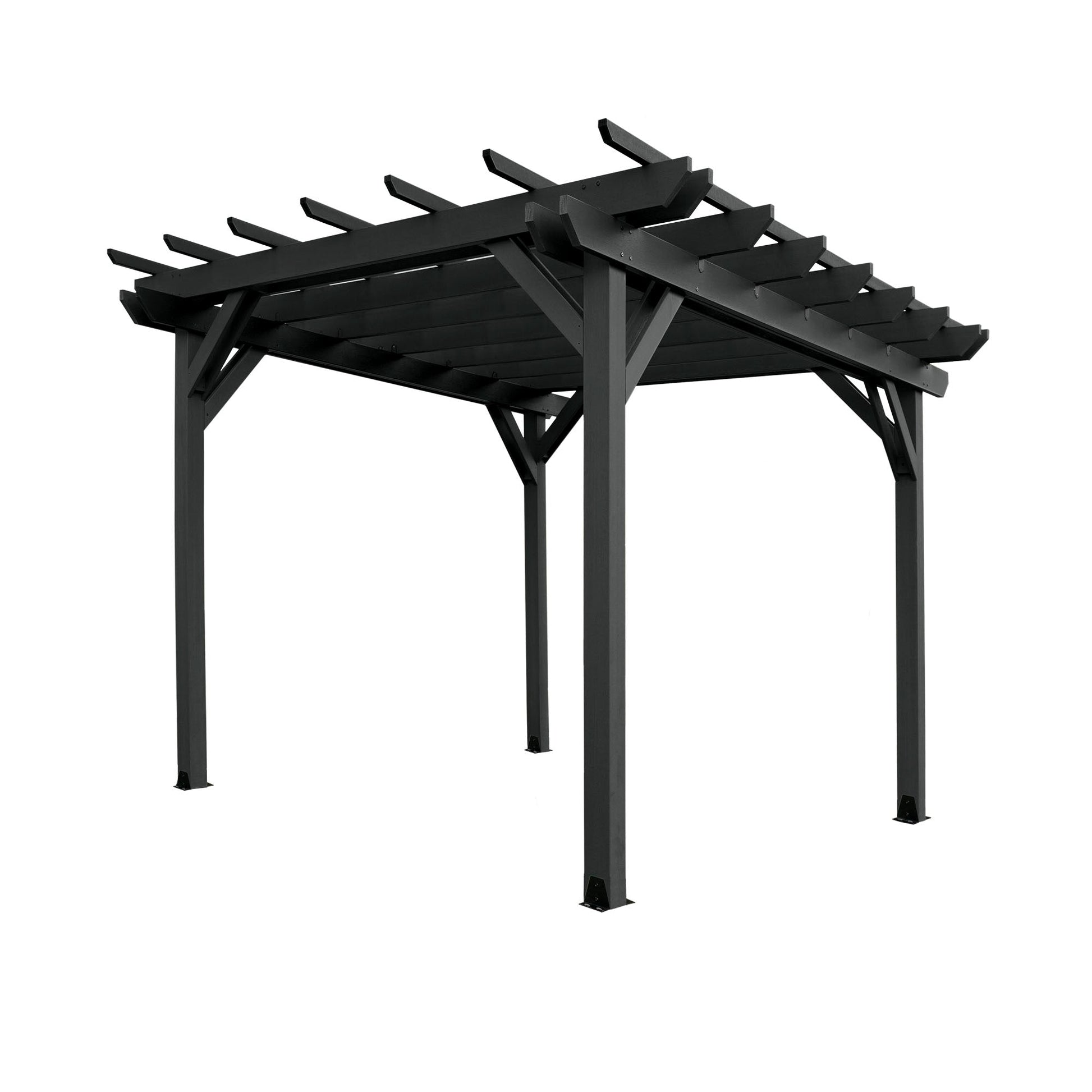 Quality built, 100% USA made pergola sitting on patio with outdoor landscaping. Sequoia Professional outdoor furniture proudly sold by Ember & Oasis! Featuring a 12-year residential limited warranty.